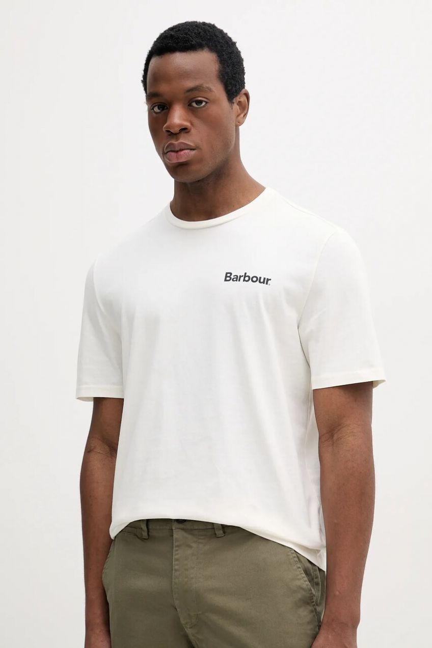 Bavlnené tričko Barbour Homelane Relaxed Fit T-Shirt pánske, béžová farba, s potlačou, MTS1397