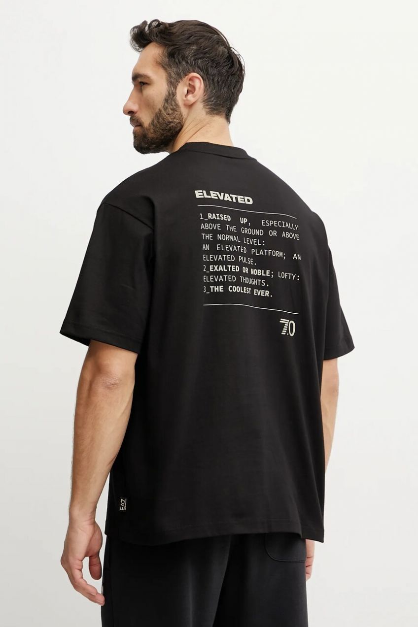 Bavlnené tričko EA7 Emporio Armani pánske, čierna farba, s potlačou, AF12957.7X000082