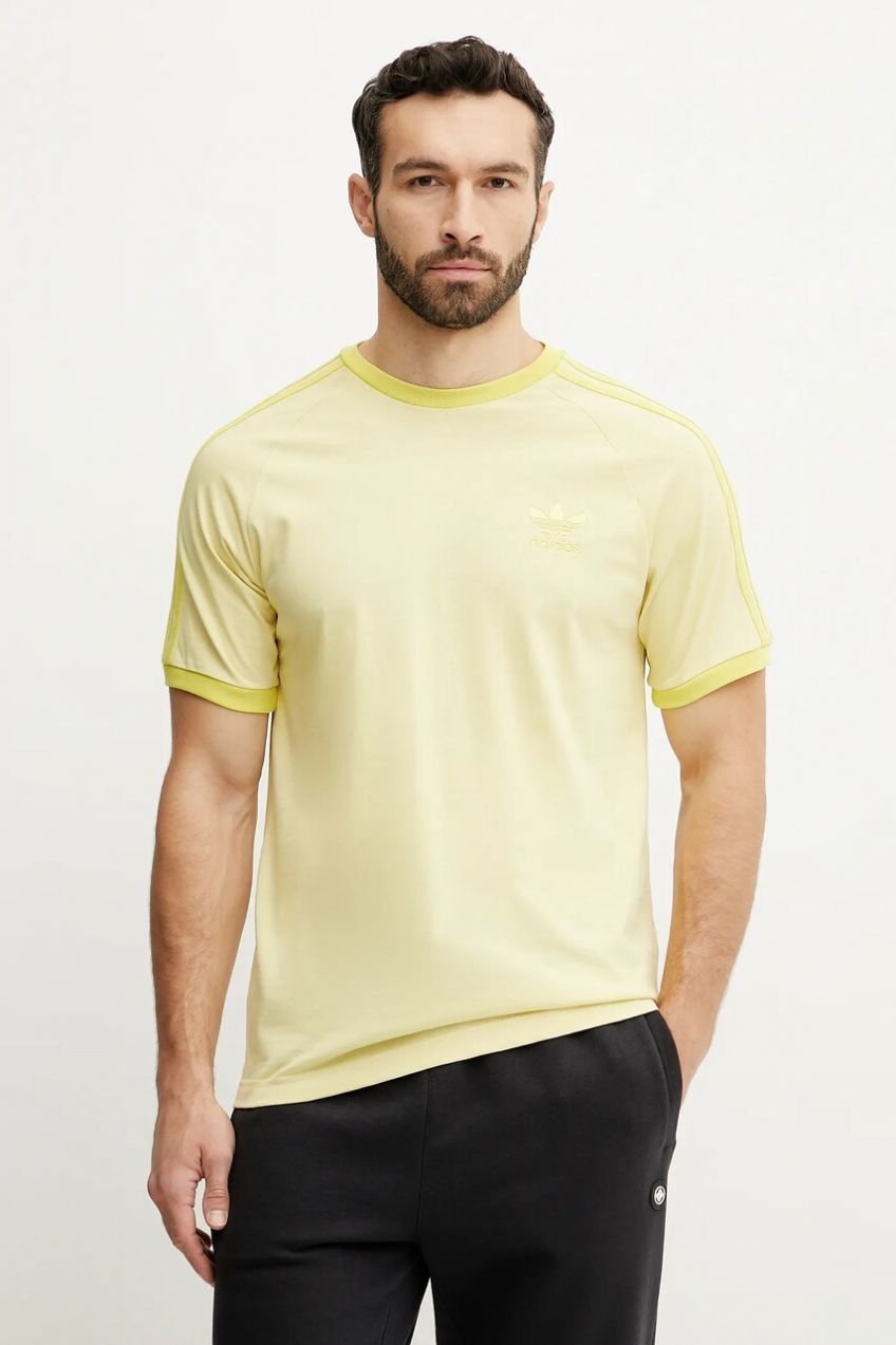 Bavlnené tričko adidas Originals 3-Stripes pánske, žltá farba, jednofarebné, JN7021