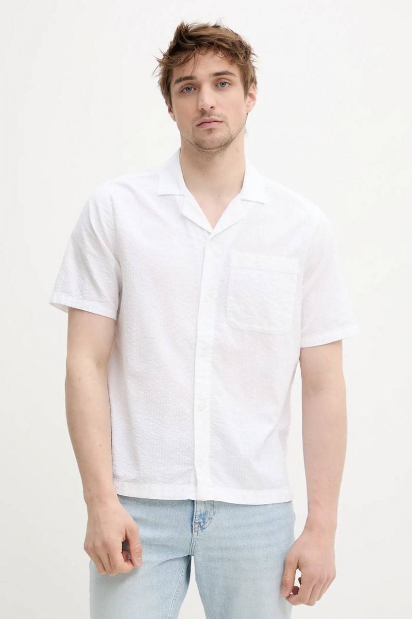 Bavlnená košeľa Hollister Co. pánska, biela farba, regular, KI325-5122