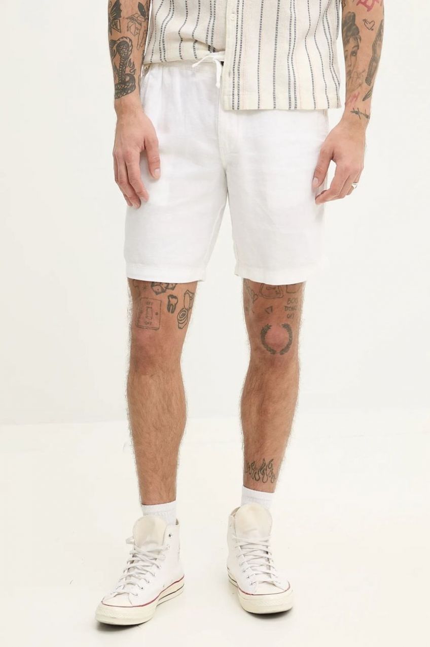 Ľanové šortky Superdry pánske, biela farba, M7110455A-01C