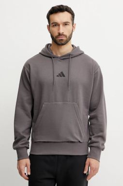 Mikina adidas Feelcozy pánska, hnedá farba, s kapucňou, s potlačou, IN6068