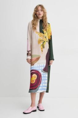 Šaty Stine Goya béžová farba, midi, áčkový strih, SG-SS25-D017-2263