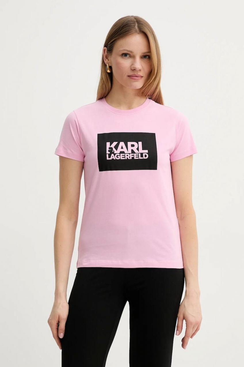 Bavlnené tričko Karl Lagerfeld dámske, ružová farba, ASW17010