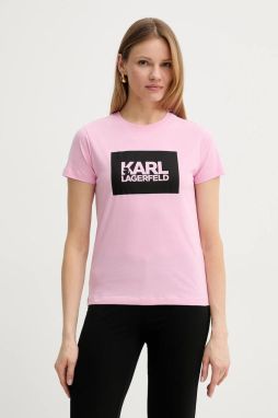 Bavlnené tričko Karl Lagerfeld dámske, ružová farba, ASW17010