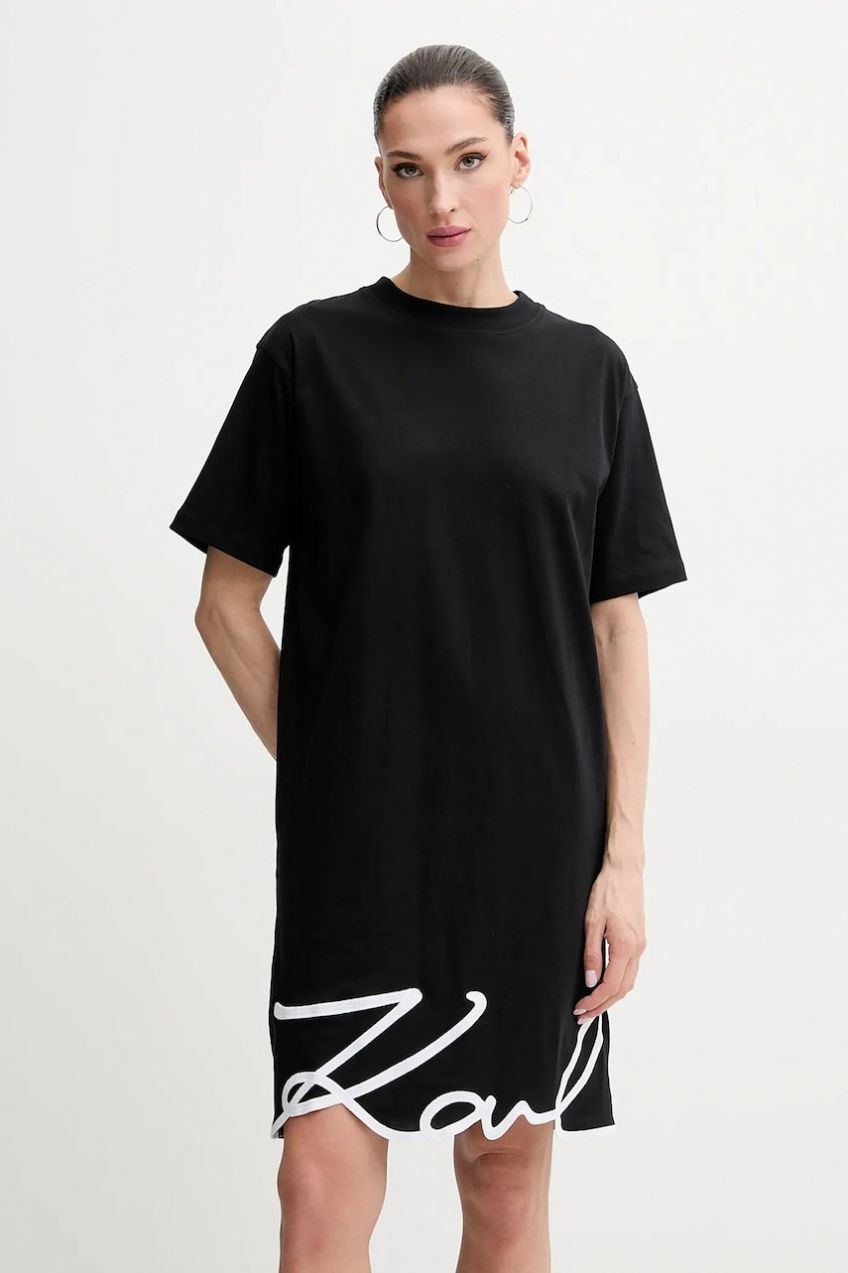 Bavlnené šaty Karl Lagerfeld čierna farba, mini, oversize, A1W13001