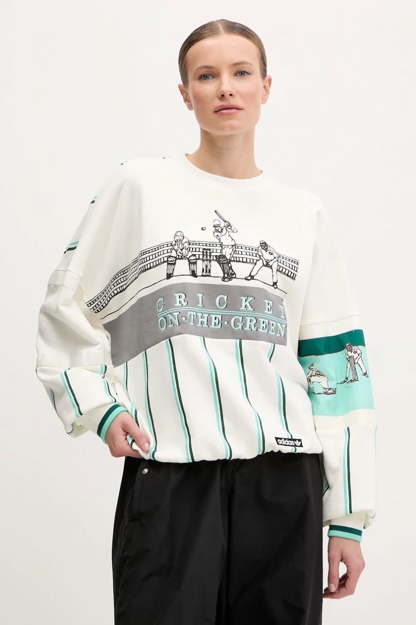 Mikina adidas Originals Retro dámska, biela farba, vzorovaná, KA4386