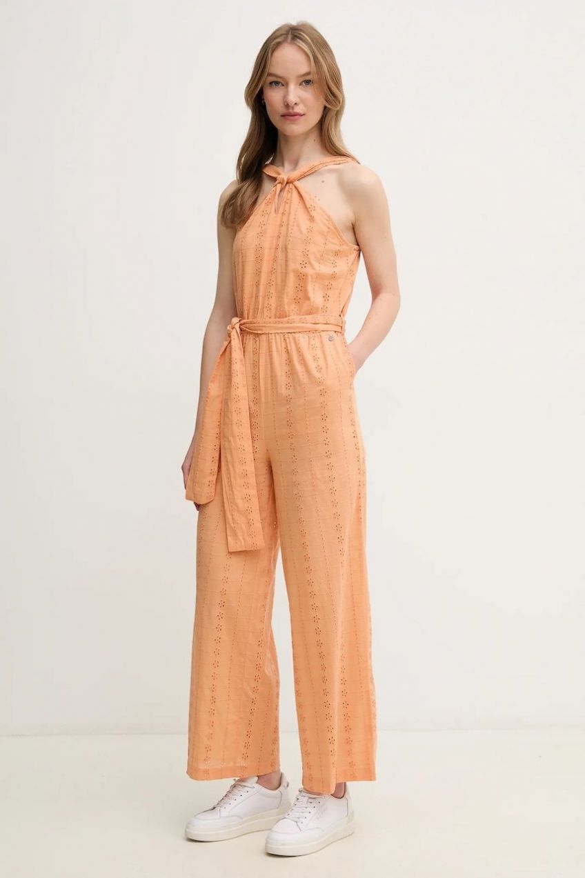 Bavlnený overal Pepe Jeans EDITH oranžová farba, bavlnený, v výstrih, PL230514
