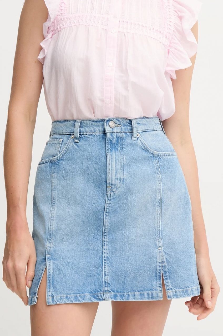 Rifľová sukňa Pepe Jeans MINI SKIRT HW SLIT mini, áčkový strih, PL901208