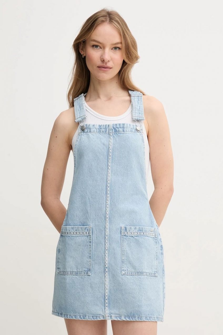 Rifľové šaty Pepe Jeans VESTA STUD mini, rovný strih, PL953720