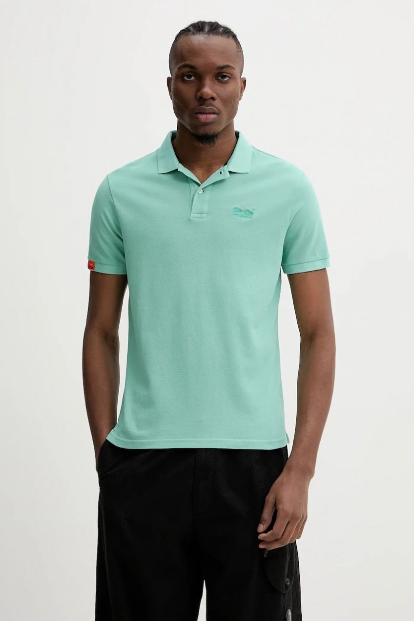 Bavlnené polo tričko Superdry pánske, tyrkysová farba, jednofarebné, M1110439A-2MD