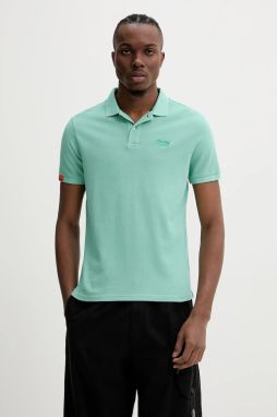 Bavlnené polo tričko Superdry pánske, tyrkysová farba, jednofarebné, M1110439A-2MD