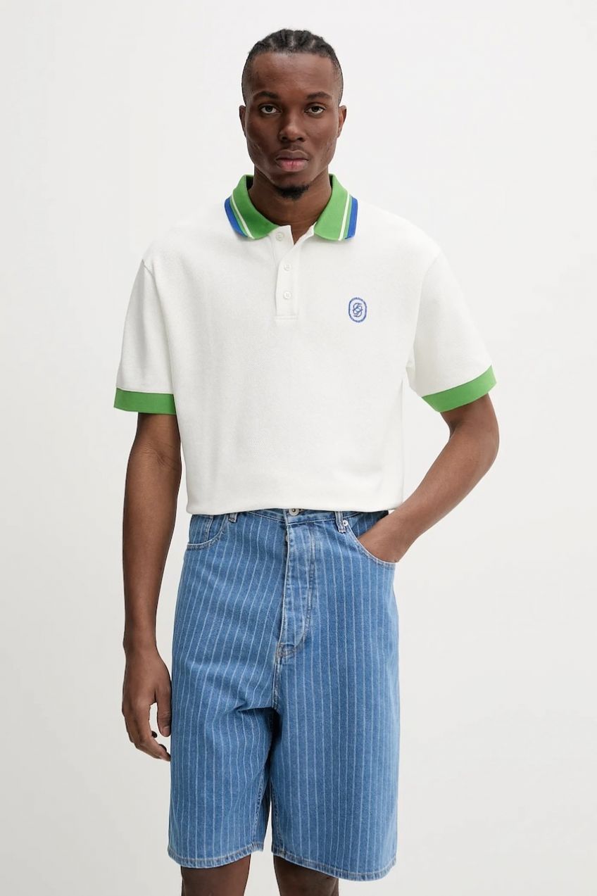 Bavlnené polo tričko Drôle de Monsieur Le Polo Pique Tresse pánske, biela farba, jednofarebné, G-PL152-CO162-OW