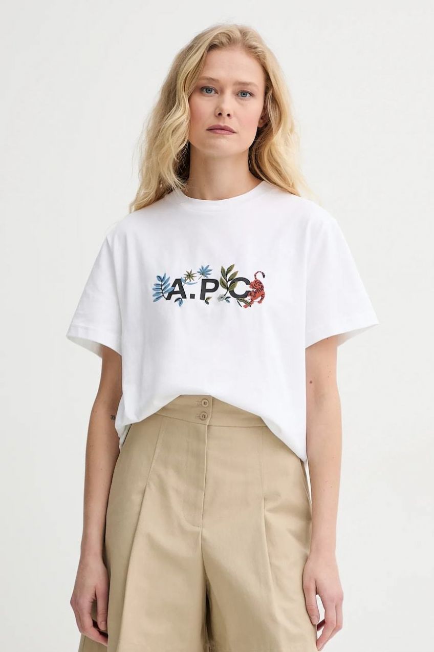 Bavlnené tričko A.P.C. t-shirt auguste - GOTS dámske, biela farba, COBQX.M26497