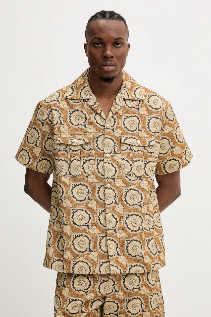 Bavlnená košeľa Drôle de Monsieur La Chemise Paisley pánska, hnedá farba, voľný strih, s klasickým golierom, G-SH203-CO189-MS