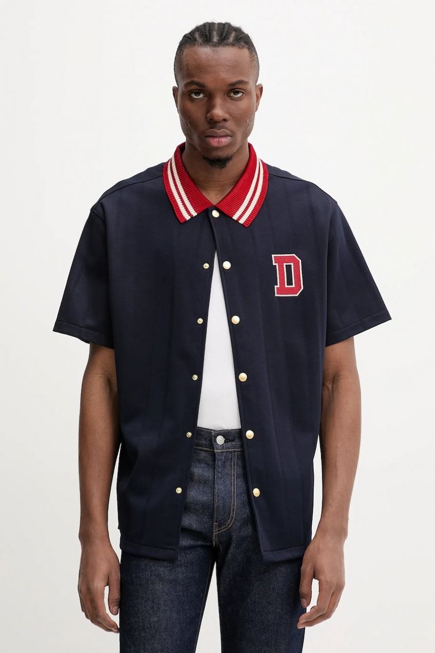 Košeľa Drôle de Monsieur La Chemise Drule Sport pánska, tmavomodrá farba, voľný strih, G-SH221-PL160-NY