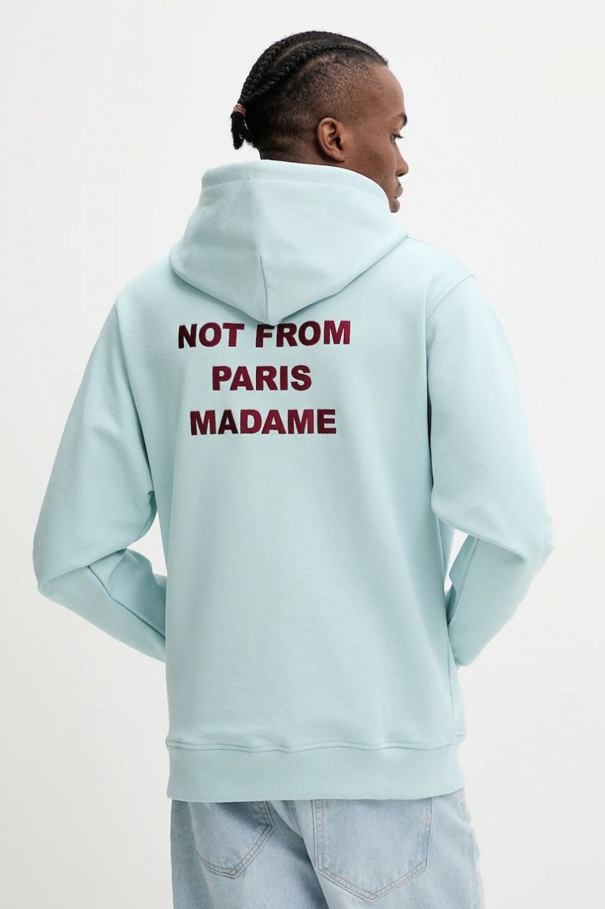 Bavlnená mikina Drôle de Monsieur Le Hoodie Slogan pánska, tyrkysová farba, s kapucňou, s potlačou, G-HO162-CO127-LBE