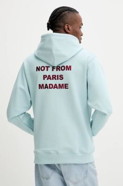Bavlnená mikina Drôle de Monsieur Le Hoodie Slogan pánska, tyrkysová farba, s kapucňou, s potlačou, G-HO162-CO127-LBE