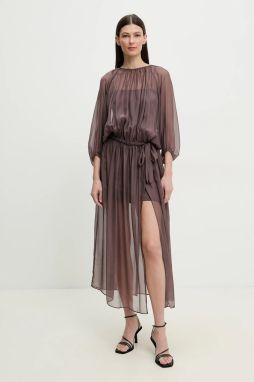 Hodvábne šaty ISABELLE BLANCHE hnedá farba, maxi, áčkový strih, IS25SS-A033-T024