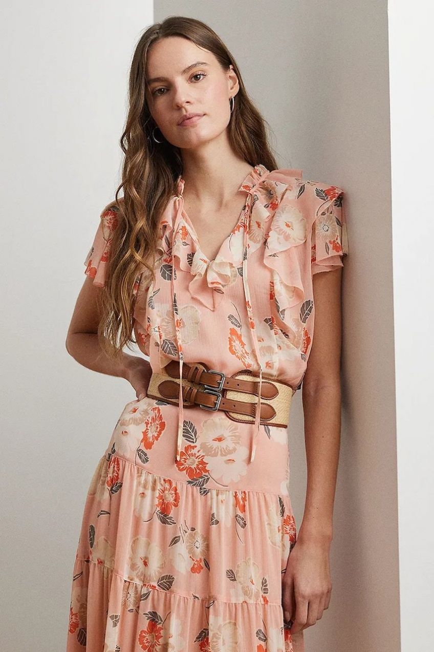 Blúzka Lauren Ralph Lauren dámska, ružová farba, vzorovaná, 200963698