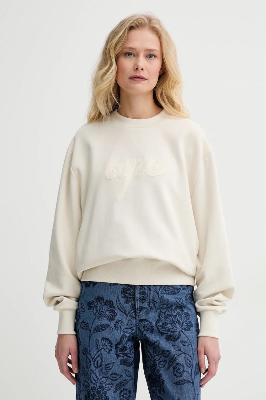 Mikina A.P.C. sweat ethan - GOTS dámska, béžová farba, jednofarebná, COHGT.M27975