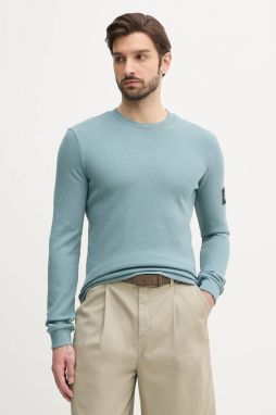 Bavlnená mikina Calvin Klein Jeans pánska, béžová farba, s nášivkou, J30J323485