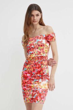 Šaty Guess oranžová farba, mini, priliehavé