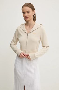 Mikina Tommy Jeans dámska, béžová farba, s kapucňou, jednofarebná, DW0DW18769
