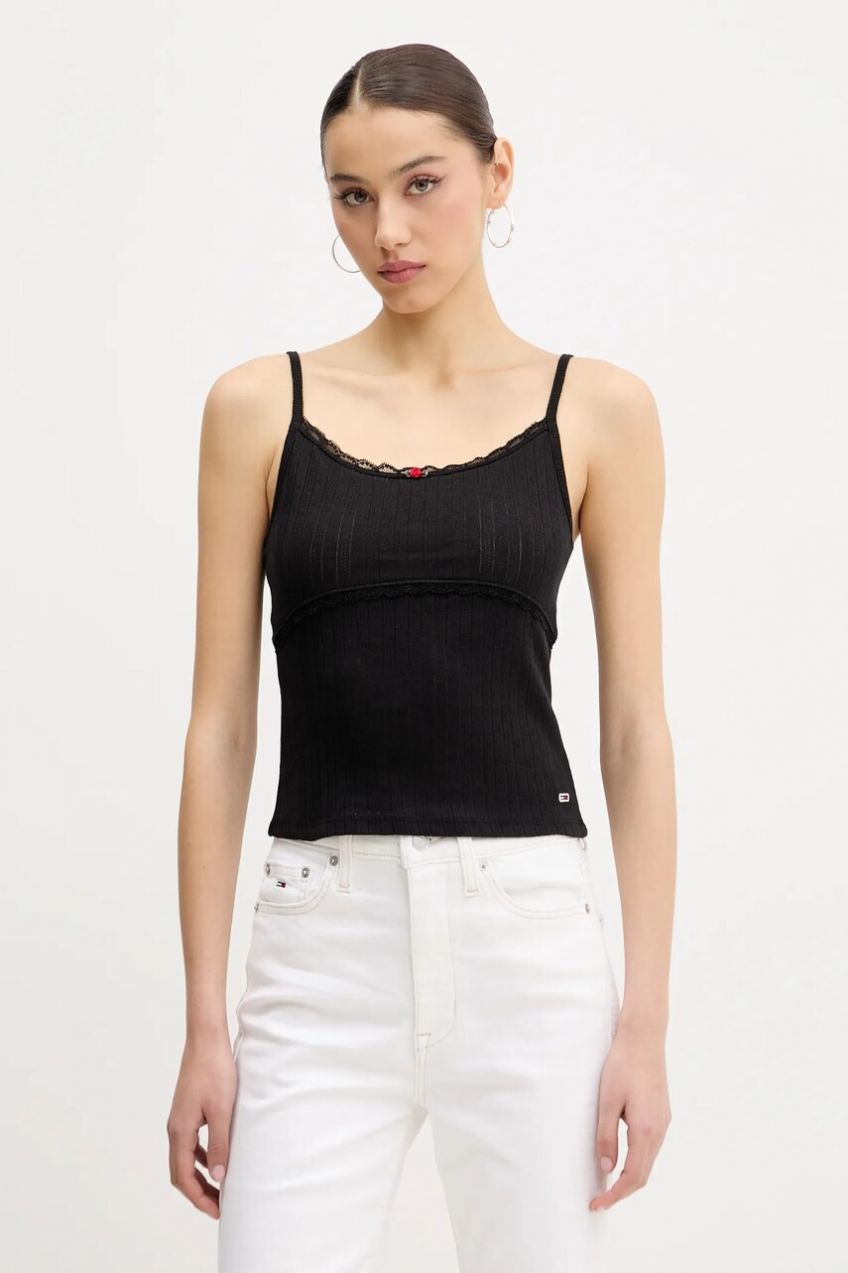 Bavlnený top Tommy Jeans čierna farba, DW0DW20620