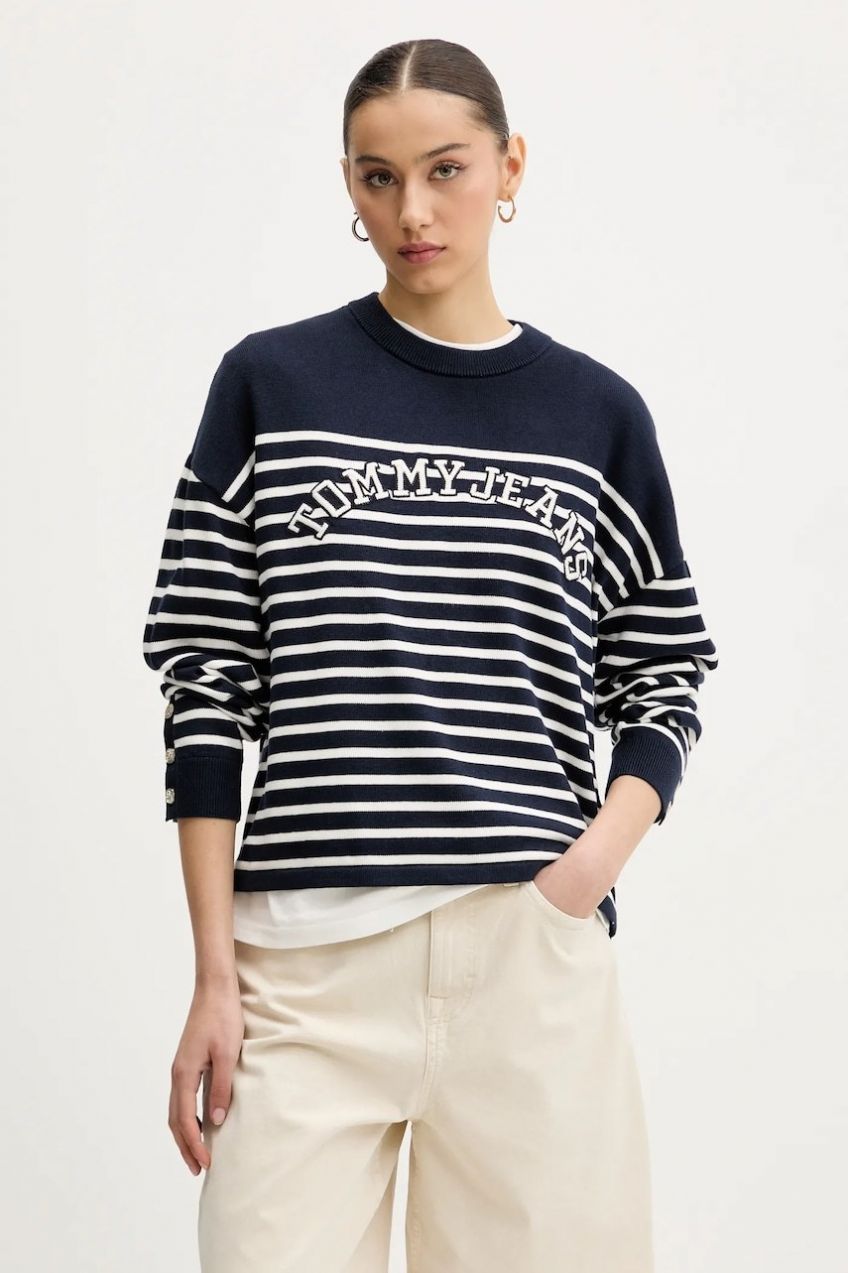 Bavlnený sveter Tommy Jeans tmavomodrá farba, DW0DW20251