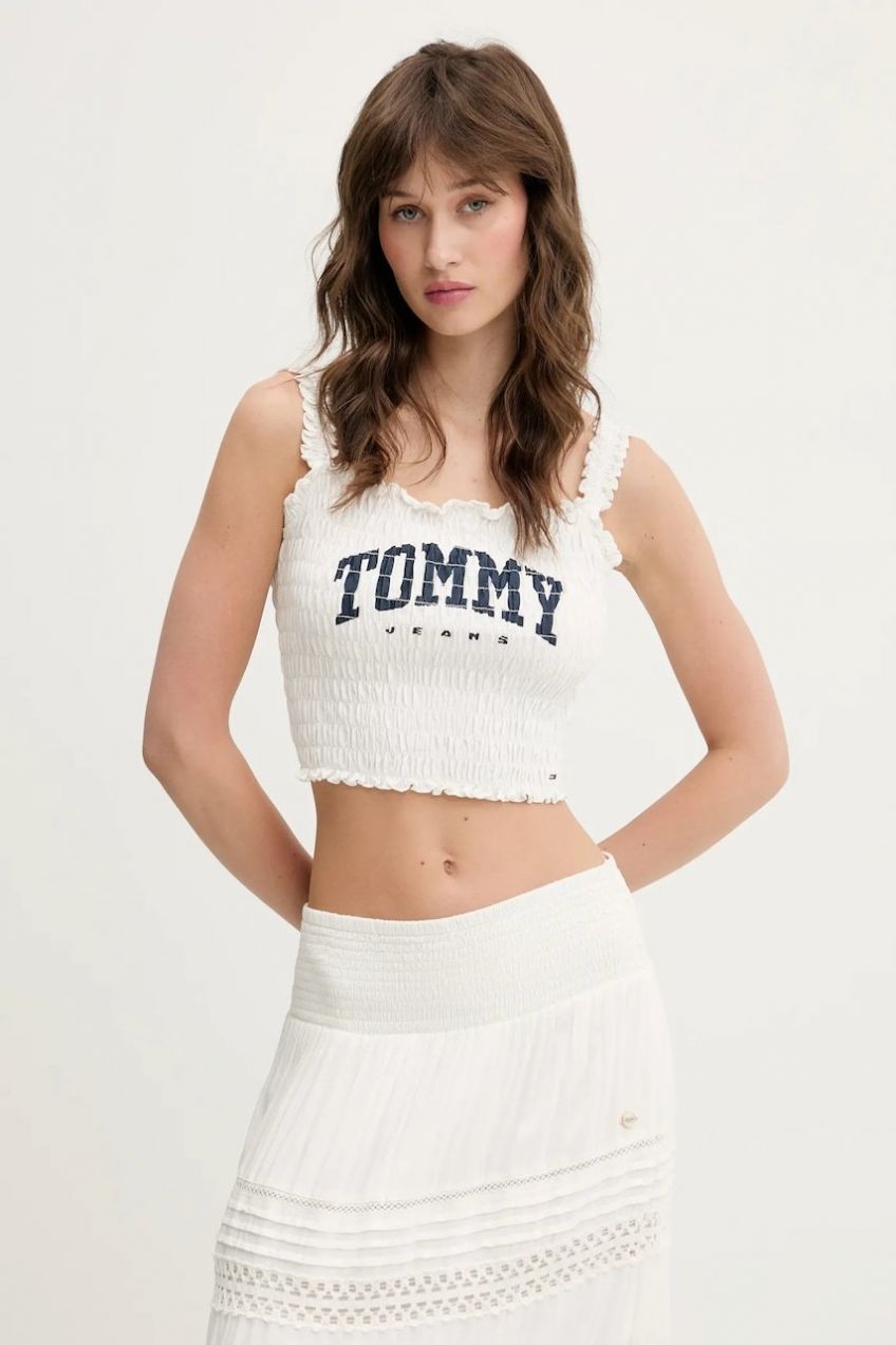 Bavlnený top Tommy Jeans biela farba, DW0DW20240