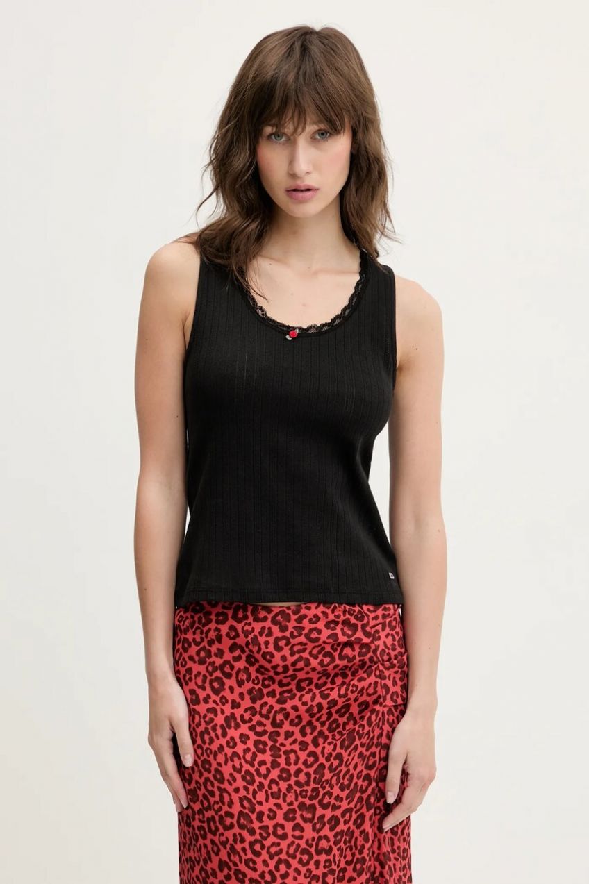 Bavlnený top Tommy Jeans čierna farba, DW0DW20619