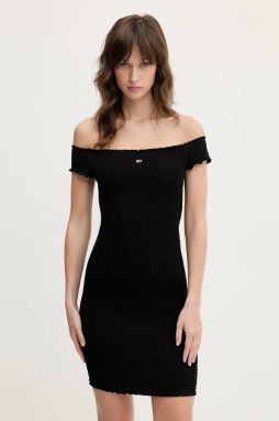 Šaty Tommy Jeans čierna farba, mini, priliehavé, DW0DW20298