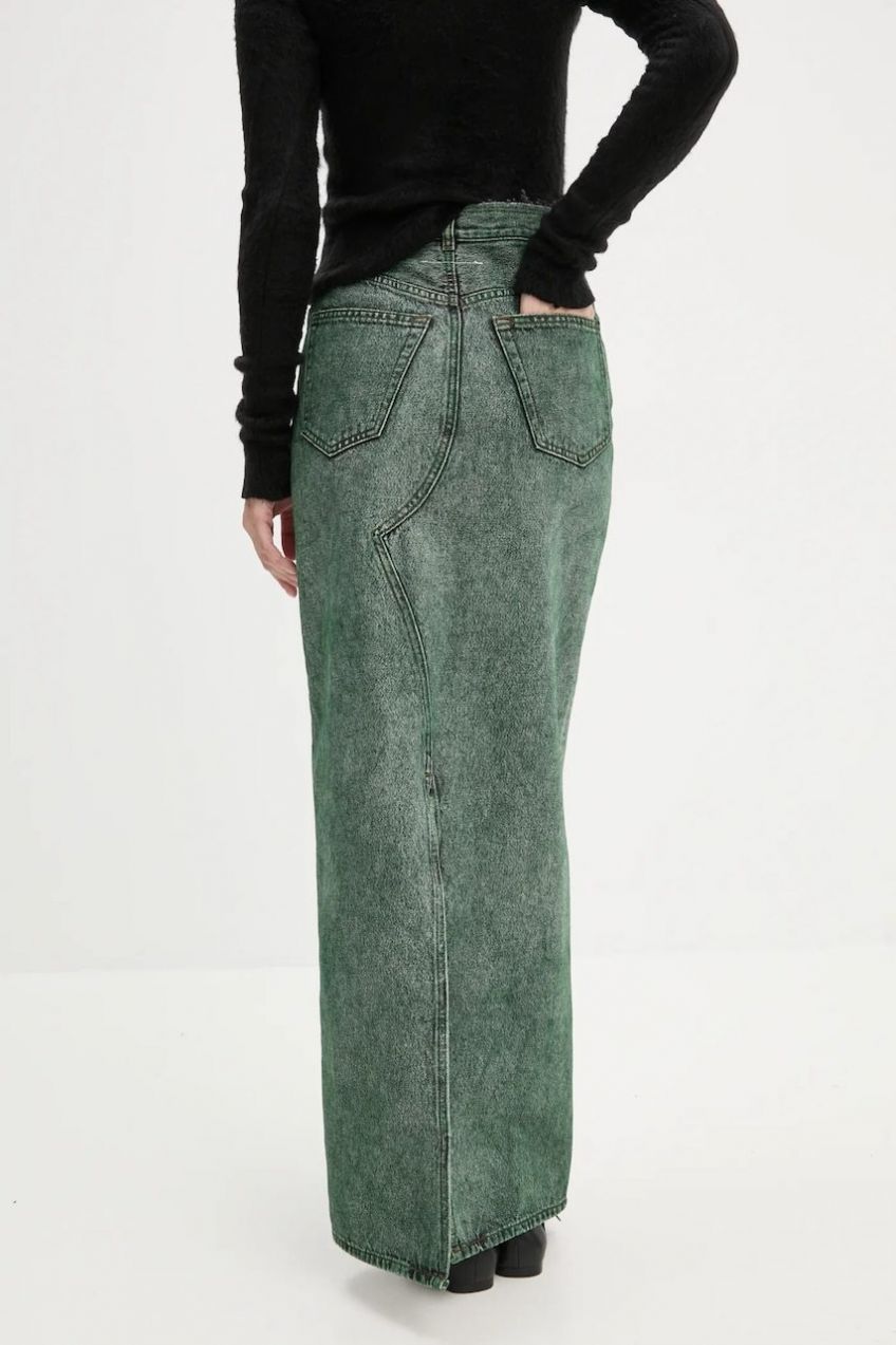 Rifľová sukňa MM6 Maison Margiela zelená farba, maxi, rovný strih, S62MI0021.S30652
