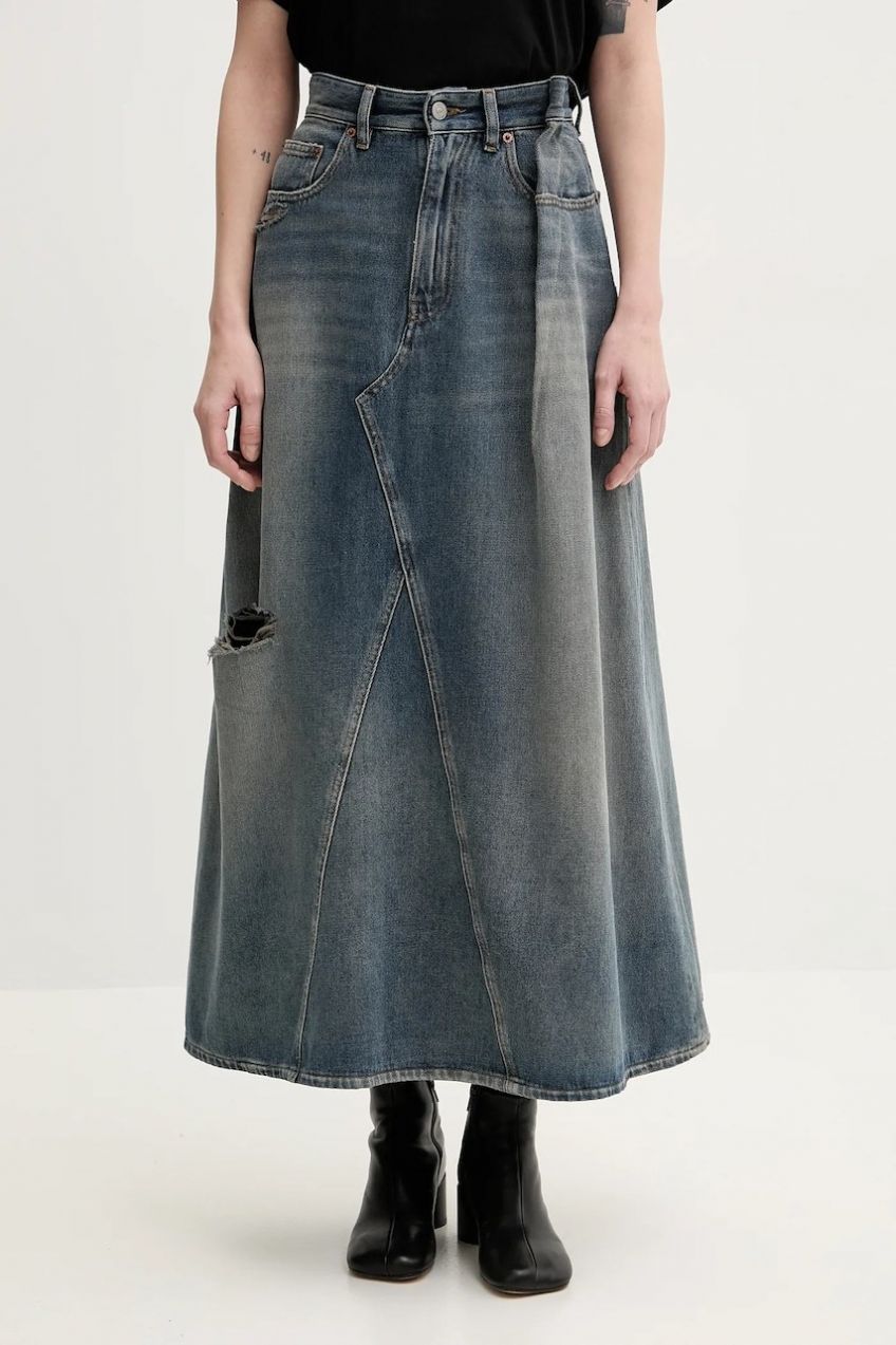 Rifľová sukňa MM6 Maison Margiela maxi, áčkový strih, S52ME0022