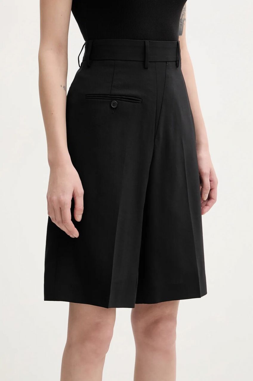 Vlnené šortky MM6 Maison Margiela dámske, čierna farba, jednofarebné, vysoký pás, S52MU0125