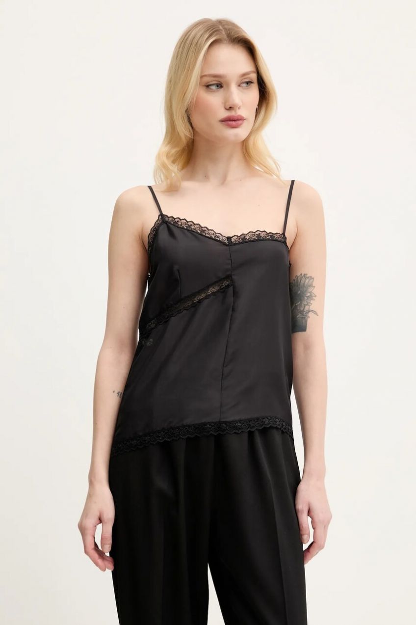 Hodvábna blúzka MM6 Maison Margiela dámska, čierna farba, jednofarebná, S52NC0344.M35244