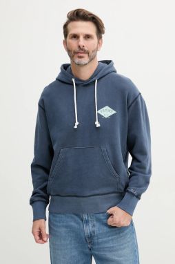Bavlnená mikina Tommy Jeans tmavomodrá farba, s kapucňou, s potlačou, DM0DM20840
