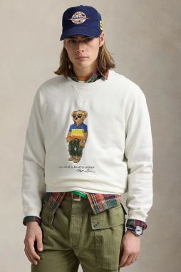 Bavlnená mikina Polo Ralph Lauren biela farba, s potlačou, 710973146