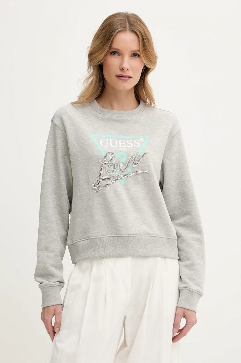 Mikina Guess LOVE šedá farba, s potlačou, W5GQ05 KB683