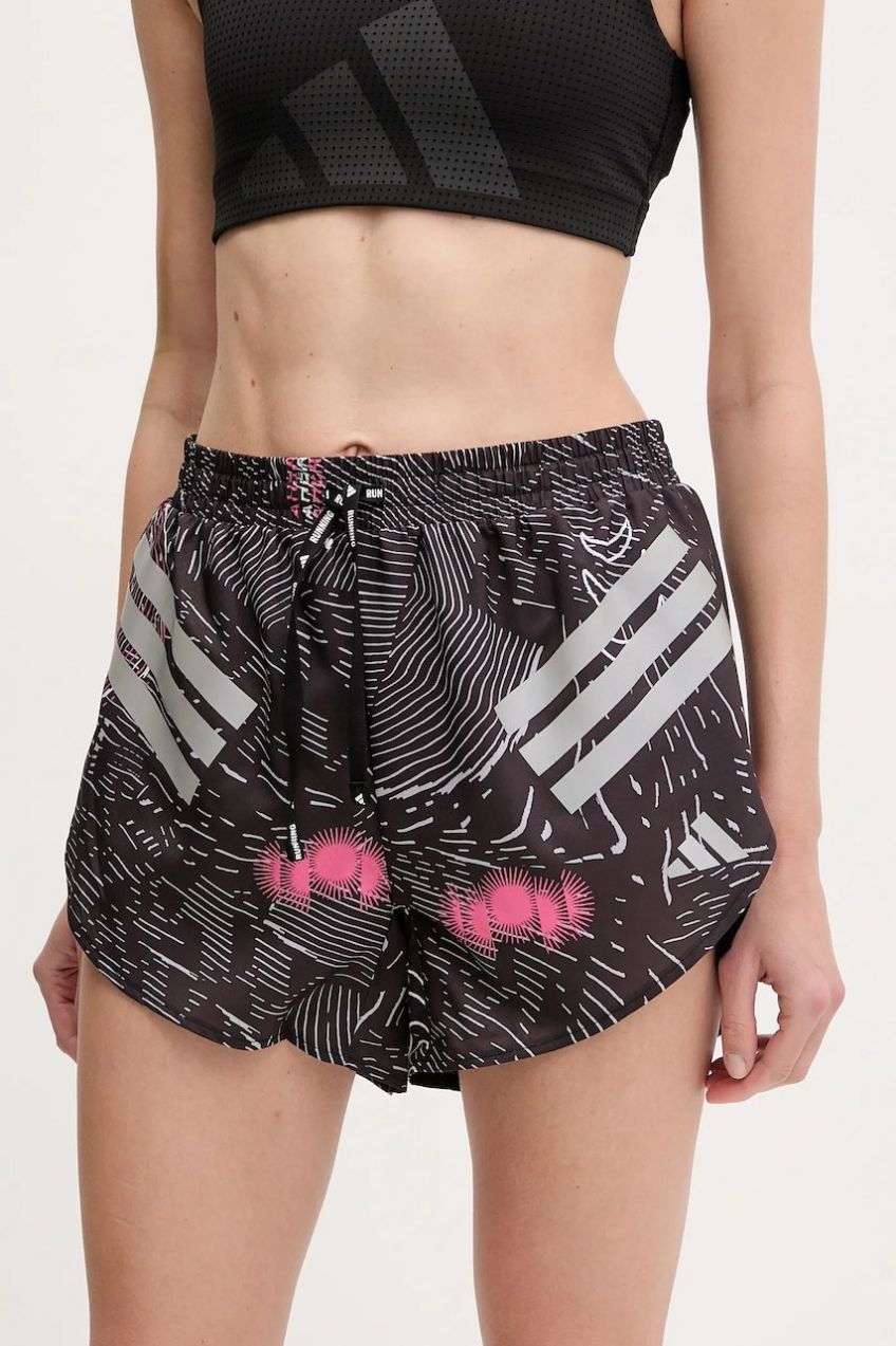 Bežecké šortky adidas Performance čierna farba, vzorované, vysoký pás, JC7389