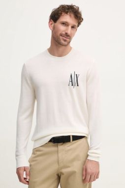Vlnený sveter Armani Exchange pánsky, béžová farba, tenký