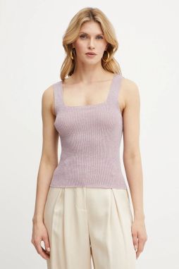 Top s prímesou ľanu Twinset dámsky, fialová farba, jednofarebný, 251TT3147