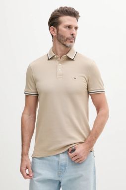 Polo tričko Tommy Hilfiger pánske, béžová farba, jednofarebné, MW0MW39993