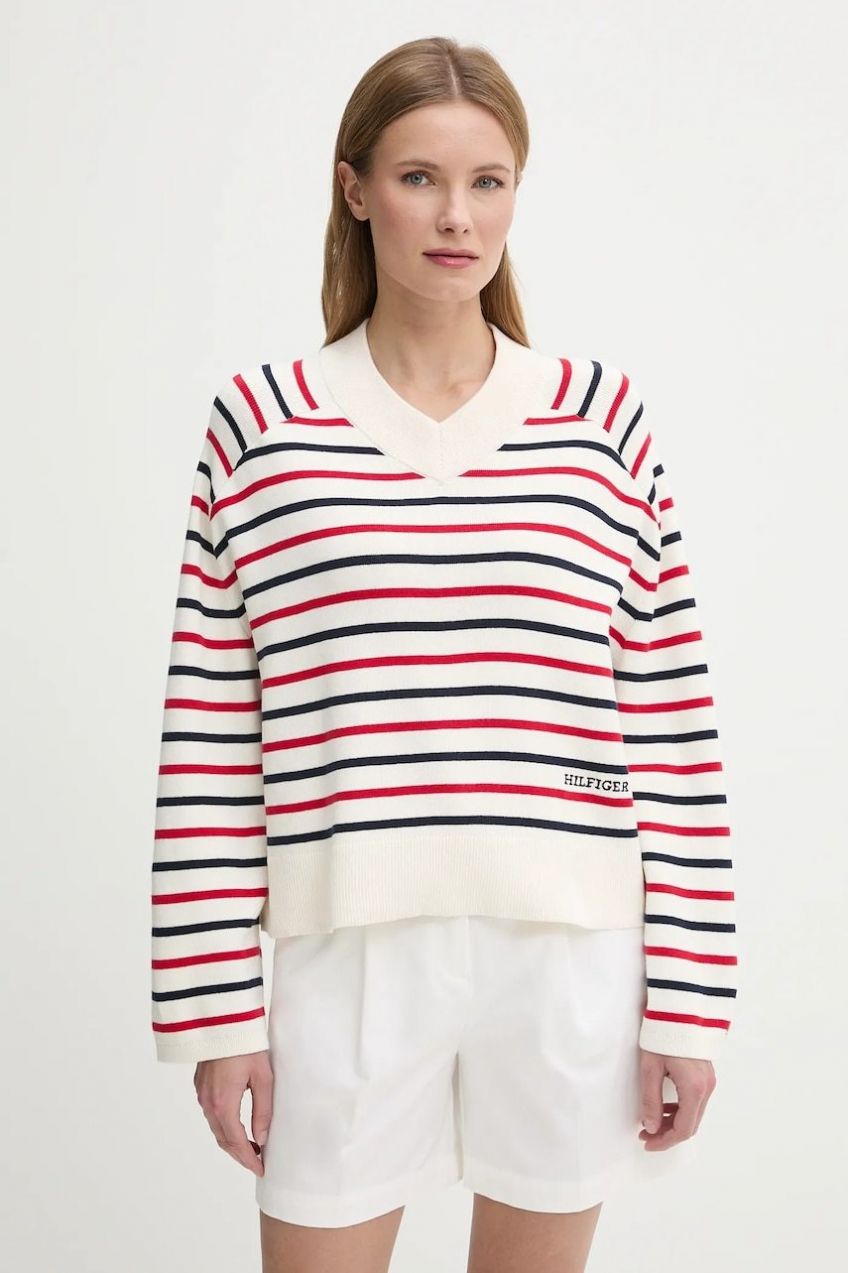 Bavlnený sveter Tommy Hilfiger dámsky, béžová farba, WW0WW45401