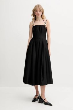 Šaty Stine Goya čierna farba, midi, áčkový strih, SG-SS25-D092-2349