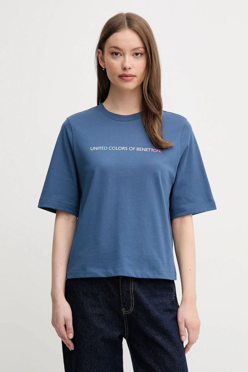 Bavlnené tričko United Colors of Benetton dámske, tmavomodrá farba, 3BL0D109D