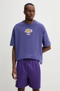 Bavlnené tričko New Era Lakers pánske, fialová farba, s nášivkou, 60596460