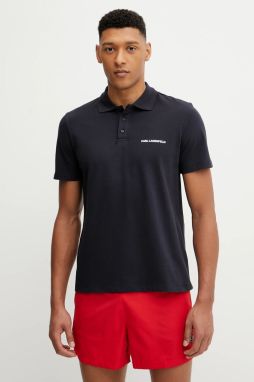 Bavlnené polo tričko Karl Lagerfeld tmavomodrá farba, vzorované, A2M46036
