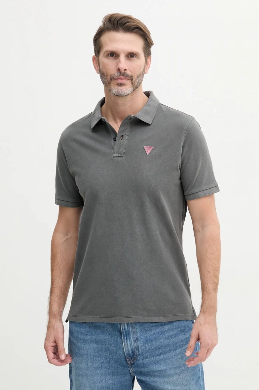 Bavlnené polo tričko Guess šedá farba, jednofarebné, F5GP00 K9WF1